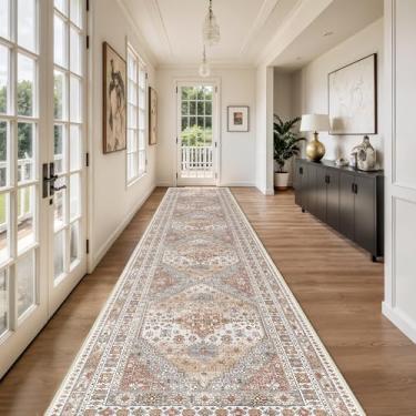 Imagem de Restydon Tapete de corredor lavável 6 x 35 cm, tapetes de cozinha longos antiderrapantes para chão, tapete vintage para entrada, corredor macio para sala de jantar, quarto, sala de estar (laranja, 6 x