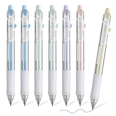 Imagem de BAYTORY 7 canetas de gel apagáveis azuis, canetas de 0,5 mm com borrachas para fazer com que os erros desapareçam, caneta apagável de escrita suave usada para planejadores e completar palavras