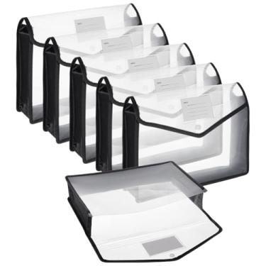 Imagem de FINGERINSPIRE Pasta de arquivo expansível de plástico, 6 peças, preta, organizador de arquivos sanfonados, pastas para documentos com fecho de pressão, bolsos de plástico transparentes para escritório