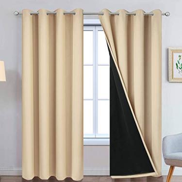Imagem de Cortinas Yakamok 100% blackout, painéis de cortina térmica isolados à prova de som, cortinas com bloqueio de luz total com forro preto para quarto W52 x L96 Bege