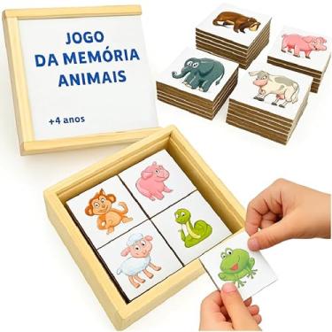 Imagem de Jogo da Memória Animais Educação Infantil Brinquedo de Madeira 40 Peças Educativo Pedagógico para Meninas e Meninos Estimule o Raciocínio e a Alfabetização