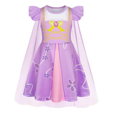 Imagem de WonderBabe Princess Dress for Girls Purple Dress Up Outfit Toddler Kids Birthday Party Halloween Cosplay Outfit with Cape Size 6-7