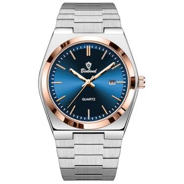 Imagem de MASTOP Relógios masculinos modernos de aço inoxidável, estilo luxuoso, quartzo, à prova d'água, mostrador analógico, relógio de pulso masculino que brilha no escuro com ferramenta, Azul-rosa, Relógio