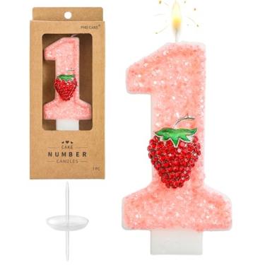 Imagem de PHD CAKE Número 1 velas de aniversário de morango, velas com números temáticos de morango, velas com número de bolo, celebração de festa