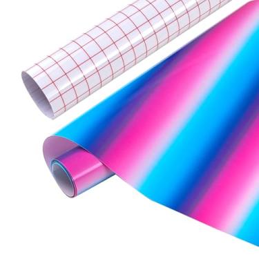 Imagem de Tintnut Rolo de vinil permanente gradiente - vinil adesivo permanente com padrão ombré azul rosa de 30,5 cm x 1,5 m para máquina de corte, folhas à prova d'água para autoadesivo de decoração de casa