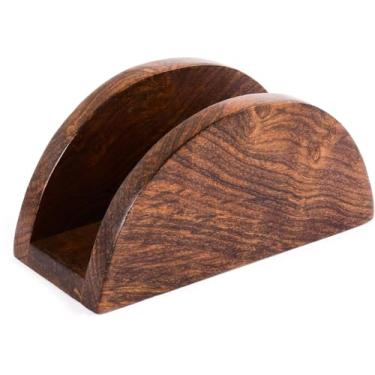 Imagem de IBLAY Porta-guardanapos de madeira feito à mão para guardanapos e lenços | Organizador de mesa rústico de 15 x 7 cm | Perfeito para salas de jantar, cozinhas e eventos