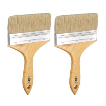 Imagem de HARFINGTON 2 pincéis de pintura pequenos 12,4 cm de tinta plana e lascas de cerdas naturais com cabo de madeira e orifício para pintura de arte faça você mesmo, móveis, cercas de armário, deck, parede