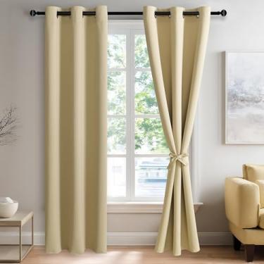 Imagem de JIUZHEN Cortinas blackout bege claro com laços – Isolamento térmico, bloqueio de luz e redução de ruído, cortinas de cortina para quarto e sala de estar, conjunto de 2 painéis, 106 x 213 cm de