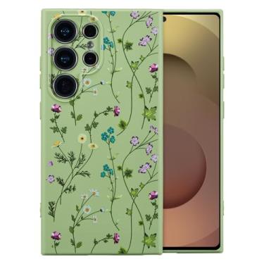 Imagem de RALEAVO Capa para Samsung Galaxy S24 Ultra, linda capa floral com estampa de ramo de flor, capa de telefone de silicone líquido para meninas e mulheres, capa protetora de borracha macia para S24 Ultra
