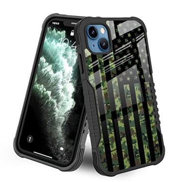 Imagem de LANJINDENG Capa compatível com iPhone 15 [amortecedor à prova de choque] [anti-arranhões] [antiderrapante] capa de proteção resistente para homens e meninos - bandeira americana camuflada verde