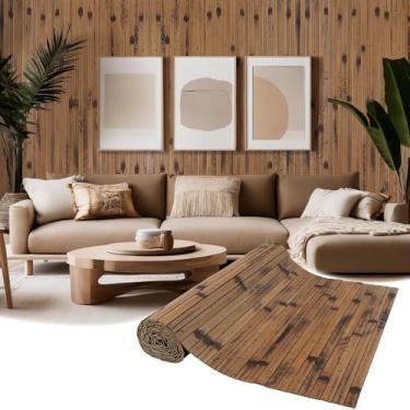 Imagem de EYAYEN Painel de parede de bambu natural para decoração de parede interior, painel de revestimento de parede interior com lambris para ilha de cozinha, quarto, sala de estar, escritório, decoração