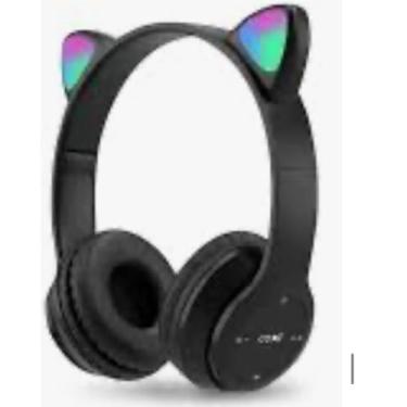 Imagem de Fone de Ouvido Gatinha INFANTIL Sem Fio com Luzes LED: Wireless, Conforto, Som de Qualidade e Muita Diversão para Crianças (PRETO)