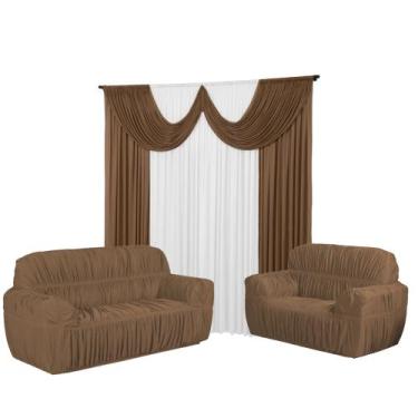 Imagem de Kit Cortina Paris 2 Metros+Capa De Sofá 3 e 2 Lugares 21 Elástico Jogo