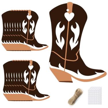 Imagem de Etiquetas de decoração de botas de caubói de 12 x 18 cm com cordão e pontos de cola - DIY Wild West Cowpoke Boots Etiquetas com tema de cowboy do oeste para etiquetas, decoração de festa Cowpoke Party