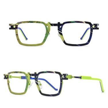 Imagem de VFDHN Armação de óculos de titânio puro, moda masculina, vintage, óculos de grau feminino, retrô (verde, azul)