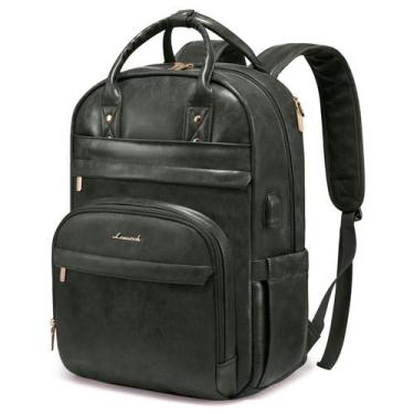 Imagem de Mochila para laptop LOVEVOOK Vintage PU Leather 15,6 polegadas verde