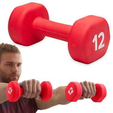 Imagem de Gaiam Peso de mão com halteres (vendido em individuais) – haltere revestido de neoprene para exercícios e fitness em casa academia e treinamento de força – pesos livres para mulheres e homens (5,4 kg, vermelho)