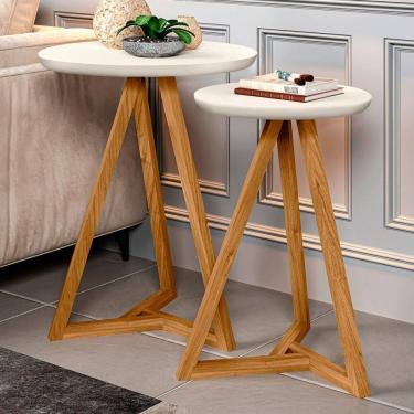 Imagem de Mesa de Canto Palmas Kit 2 Peças Off White/Natural - Pnr Móveis