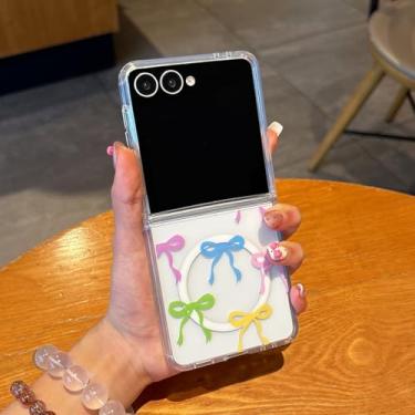 Imagem de UEEBAI Capa magnética para Samsung Galaxy Z Flip 7 5G, capa de arco compatível com MagSafe, capa estética fina sem fio, fita transparente, antiamarelamento, à prova de choque, capa protetora para