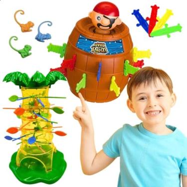 Imagem de Kit Pula Pirata Pula Macaco 2 Jogos Brinquedos Infantil Criança Jogo Cada Macaco No Seu Galho Brinquedo Barril Pirata Jogo Do Macaco