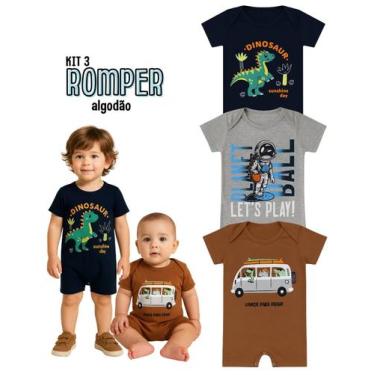 Imagem de Kit3 Romper Bebê Algodão Macaquinho Verão Menino Menina manga curta go