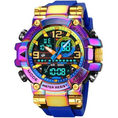 Imagem de MASTOP Relógio de pulso masculino colorido, esportivo, ao ar livre, 55 mm, camuflagem, 50 m, à prova d'água, militar, tático, multifunções, alarme de LED, relógio de pulso robusto para treinamento