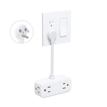 Imagem de TROND Extensor de tomada com cabo de 15 cm, adaptador de plugue plano com 4 soquetes elétricos e 4 portas USB, montagem na parede, tomada de parede multiplugue para dormitório de viagem, escritório
