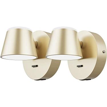 Imagem de URSOLA Conjunto de dois candeeiros de parede, arandela de parede LED com interruptor liga/desliga, porta de carregamento USB, lâmpada de parede com fio de 110 volts, 350 arandelas giratórias