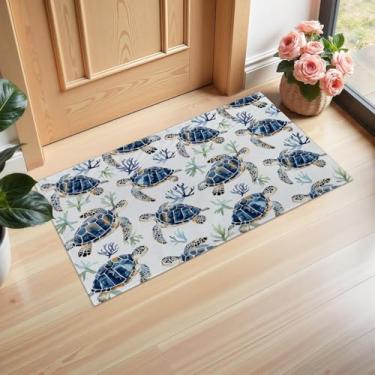 Imagem de Ti Caldi Lindo tapete de porta interior tartaruga marinha e coral, 75 × 43 cm elegante Ocean Welcome não tecido capachos para entrada, cozinha, quarto, tapete antiderrapante para decoração de casa