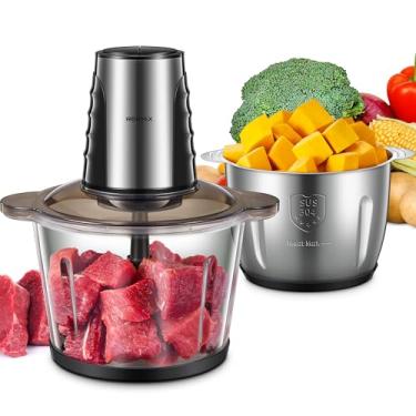 Imagem de Processadores de alimentos com 2 tigelas grandes (12 xícaras + 12 xícaras), cortador elétrico Reemix com motor de cobre potente de 500 W, 4 lâminas de dois níveis para frutas, carne, legumes, comida