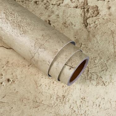 Imagem de VaryStyle Papel de parede de concreto champanhe luxuoso para remover e colar papel de contato de concreto para paredes de bancada, papel de parede de cimento industrial espesso 39,9 cm x 299,7 cm