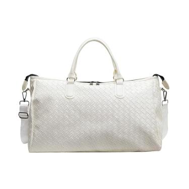 Imagem de Bolsa de viagem fitness viagem de negócios, grande capacidade, bolsa de bagagem, couro PU, um item essencial para entusiastas de esportes da moda, Off-white, Medium, Ombro único/cruz/corpo no peito