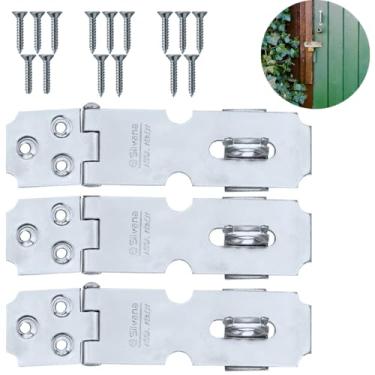 Imagem de Dobradiça Porta Cadeado Fecho Trinco Zincado 6,5cm Para Portão Gaveta Armário | Silvana | Kit 03 Un