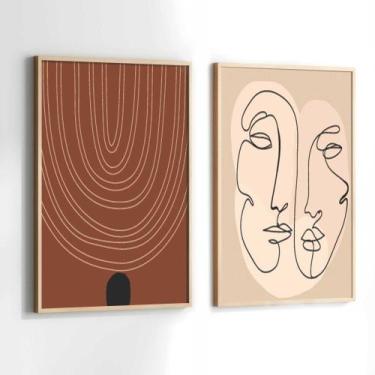 Imagem de Conjunto Quadros Decorativos com Moldura Minimalista Abstrato Marrom e