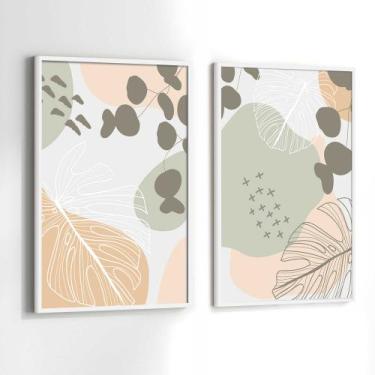 Imagem de Conjunto Quadros Decorativos com Moldura Abstrato Cores Claras Kit 2 Q