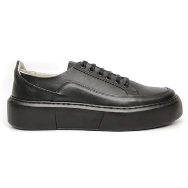 Imagem de Tênis Sneaker Casual Mr Light Masculino Sola Alta Couro Legítimo Premium de Luxo Preto 40