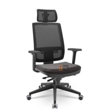 Imagem de Cadeira Brizza Tela 3D Slider Piramidal Preta Com Apoio NR17 Plaxmetal (Sintético Café)