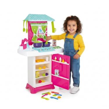 Imagem de Cozinha Infantil com Pia, Fogão, Geladeira e Telhado Brinquedo Educativo com Acessórios, Multicolorido, +3 Anos, Plástico Atóxico