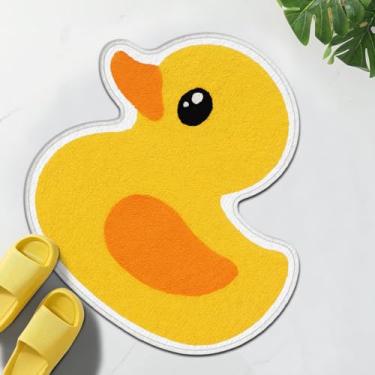 Imagem de TRYYN Tapete de banho de pato, design de animal de fazenda amarelo, tapete antiderrapante, tapetes macios e absorventes, capachos para decoração de crianças, adultos, banheiro, quarto, banheira