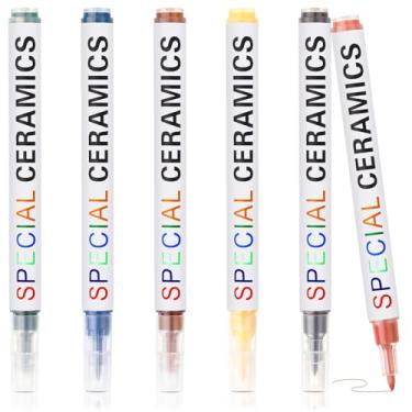 Imagem de Marspark 6 canetas coloridas sob o esmalte para cerâmica, marcador subvidraçado, faça você mesmo, caneta de pintura decorativa de cerâmica para cerâmica de porcelana