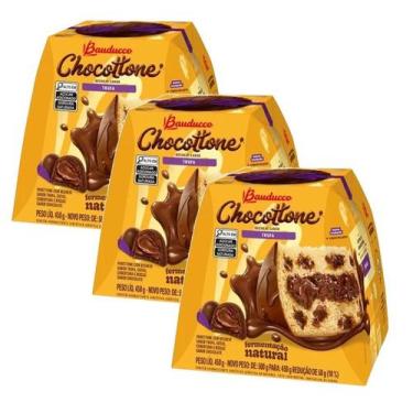 Imagem de 3 Panetone Bauducco Chocottone Recheio Trufa Chocolate 450g