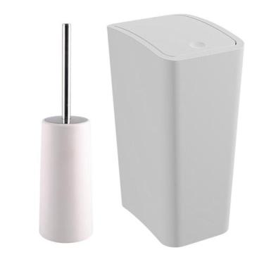 Imagem de Lixeira 8L Tampa Click Retangular + Escova Sanitária Branca - Astra