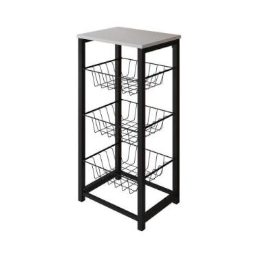 Imagem de Fruteira De Chão Cozinha Desmontada Aço Preto Tampo Branco Madri Cor: 