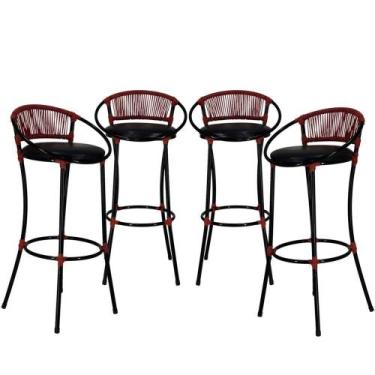 Imagem de Kit 4 Banquetas Havaí Preto Vermelho - PANERO
