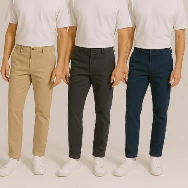 Imagem de Kit 3 Calça Jeans Masculina Alfaiataria Sarja Slim Skinny Social Premi