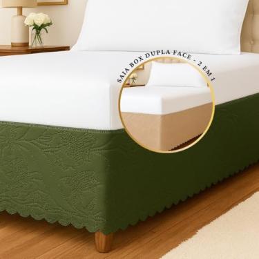 Imagem de Saia para Cama Box Solteiro Matelada Dupla Face, Decoração Premium com Desenho Exclusivo (VERDE-AVELA)