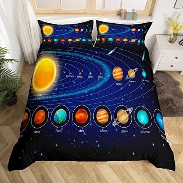 Imagem de Feelyou Conjunto de capa de edredom com sistema solar para crianças, crianças, espaço sideral, galáxia, universo, planetas, capa de edredom astronomia, capa de edredom para meninos e meninas, coleção