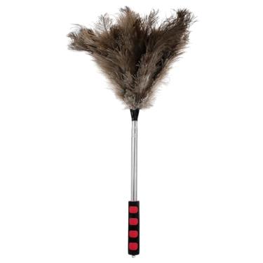 Imagem de Espanador de penas de avestruz, espanador de penas reutilizável de cabo longo fofo de 101,6 cm para limpeza de ventilador de teto, espanador de penas extensível para materiais de limpeza, casa, carro