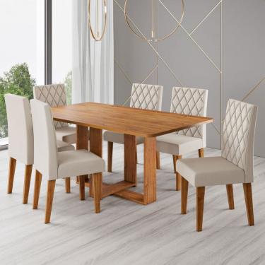 Imagem de Mesa de Jantar 6 Lugares Afrodite Marrom/Veludo Pastel - Viero Móveis