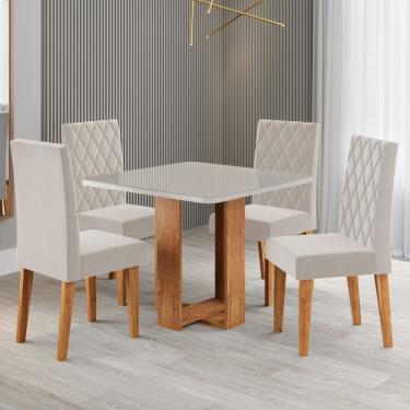 Imagem de Mesa de Jantar 4 Lugares Magiore Marrom/Blonde/Veludo Pastel - Viero Móveis